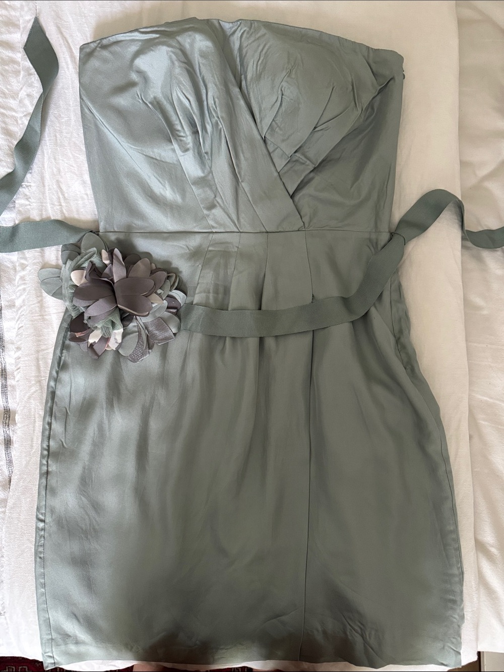 BR Monogram Strapless Sage Green Dress with Floral Belt
